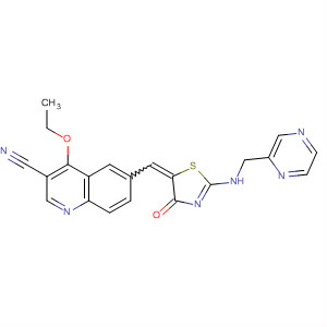 872577-07-6  3-Quinolinecarbonitrile,4-ethoxy-6-[(Z)-[4-oxo-2-[(pyrazinylmethyl)amino]-5(4H)-thiazolylidene]methyl]-