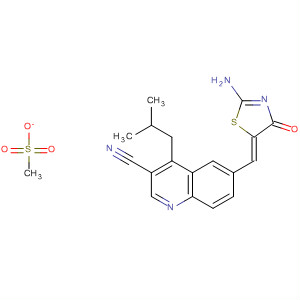872577-56-5  3-Quinolinecarbonitrile,6-[(Z)-(2-amino-4-oxo-5(4H)-thiazolylidene)methyl]-4-(2-methylpropyl)-,monomethanesulfonate