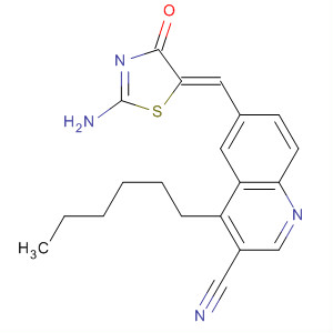 872577-65-6  3-Quinolinecarbonitrile,6-[(Z)-(2-amino-4-oxo-5(4H)-thiazolylidene)methyl]-4-hexyl-