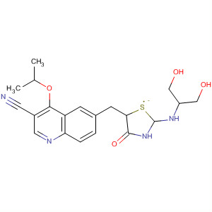 872577-83-8  3-Quinolinecarbonitrile,6-[(Z)-[2-[[2-hydroxy-1-(hydroxymethyl)ethyl]amino]-4-oxo-5(4H)-thiazolylidene]methyl]-4-(1-methylethoxy)-