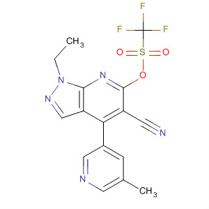 872683-14-2  Methanesulfonic acid, trifluoro-,5-cyano-1-ethyl-4-(5-methyl-3-pyridinyl)-1H-pyrazolo[3,4-b]pyridin-6-ylester