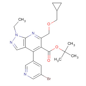 872683-28-8  1H-Pyrazolo[3,4-b]pyridine-5-carboxylic acid,4-(5-bromo-3-pyridinyl)-6-[(cyclopropylmethoxy)methyl]-1-ethyl-,1,1-dimethylethyl ester
