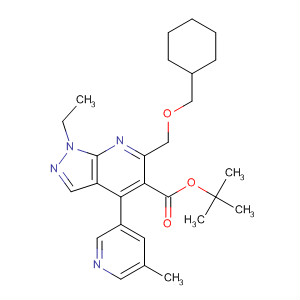 872683-29-9  1H-Pyrazolo[3,4-b]pyridine-5-carboxylic acid,6-[(cyclohexylmethoxy)methyl]-1-ethyl-4-(5-methyl-3-pyridinyl)-,1,1-dimethylethyl ester