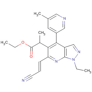 872683-98-2  1H-Pyrazolo[3,4-b]pyridine-5-propanoic acid,6-[(1E)-2-cyanoethenyl]-1-ethyl-4-(5-methyl-3-pyridinyl)-, ethyl ester