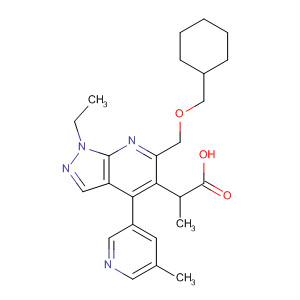 872684-11-2  1H-Pyrazolo[3,4-b]pyridine-5-propanoic acid,6-[(cyclohexylmethoxy)methyl]-1-ethyl-4-(5-methyl-3-pyridinyl)-