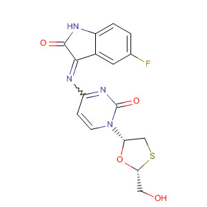 872703-29-2  2H-Indol-2-one,3-[[1,2-dihydro-1-[(2R,5S)-2-(hydroxymethyl)-1,3-oxathiolan-5-yl]-2-oxo-4-pyrimidinyl]imino]-5-fluoro-1,3-dihydro-