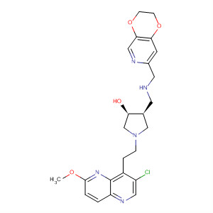 872716-16-0  3-Pyrrolidinol,1-[2-(3-chloro-6-methoxy-1,5-naphthyridin-4-yl)ethyl]-4-[[[(2,3-dihydro-1,4-dioxino[2,3-c]pyridin-7-yl)methyl]amino]methyl]-, (3S,4S)-