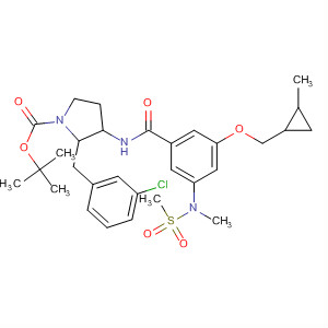 872722-21-9  1-Pyrrolidinecarboxylic acid,2-[(3-chlorophenyl)methyl]-3-[[3-[(2-methylcyclopropyl)methoxy]-5-[methyl(methylsulfonyl)amino]benzoyl]amino]-, 1,1-dimethylethyl ester,(2S,3R)-