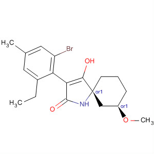 872844-14-9  1-Azaspiro[4.5]dec-3-en-2-one,3-(2-bromo-6-ethyl-4-methylphenyl)-4-hydroxy-7-methoxy-, (5R,7R)-rel-