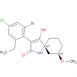 872844-52-5  1-Azaspiro[4.5]dec-3-en-2-one,3-(2-bromo-4-chloro-6-ethylphenyl)-4-hydroxy-7-methoxy-, (5R,7R)-rel-