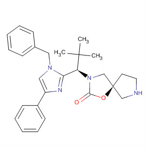 872878-79-0  1-Oxa-3,7-diazaspiro[4.4]nonan-2-one,3-[(1R)-2,2-dimethyl-1-[4-phenyl-1-(phenylmethyl)-1H-imidazol-2-yl]propyl]-, (5S)-
