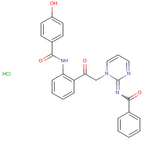 872967-38-9  Benzamide,N-[2-[[2-(benzoylimino)-1(2H)-pyrimidinyl]acetyl]phenyl]-4-hydroxy-,monohydrochloride