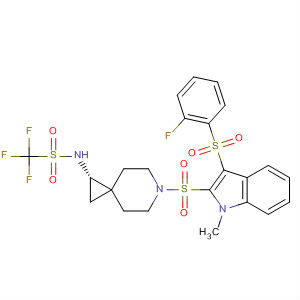 872982-97-3  Methanesulfonamide,1,1,1-trifluoro-N-[(1S)-6-[[3-[(2-fluorophenyl)sulfonyl]-1-methyl-1H-indol-2-yl]sulfonyl]-6-azaspiro[2.5]oct-1-yl]-