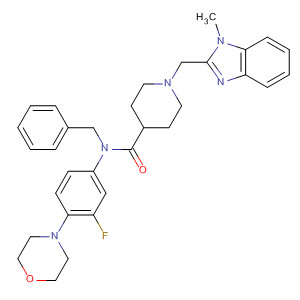 872991-82-7  4-Piperidinecarboxamide,N-[3-fluoro-4-(4-morpholinyl)phenyl]-1-[(1-methyl-1H-benzimidazol-2-yl)methyl]-N-(phenylmethyl)-