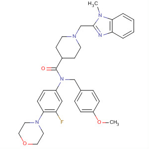 872991-92-9  4-Piperidinecarboxamide,N-[3-fluoro-4-(4-morpholinyl)phenyl]-N-[(4-methoxyphenyl)methyl]-1-[(1-methyl-1H-benzimidazol-2-yl)methyl]-