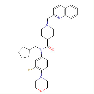 872991-98-5  4-Piperidinecarboxamide,N-(cyclopentylmethyl)-N-[3-fluoro-4-(4-morpholinyl)phenyl]-1-(2-quinolinylmethyl)-