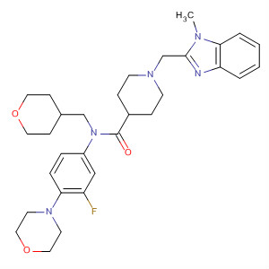 872992-01-3  4-Piperidinecarboxamide,N-[3-fluoro-4-(4-morpholinyl)phenyl]-1-[(1-methyl-1H-benzimidazol-2-yl)methyl]-N-[(tetrahydro-2H-pyran-4-yl)methyl]-