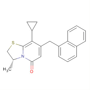 873201-93-5  5H-Thiazolo[3,2-a]pyridin-5-one,8-cyclopropyl-2,3-dihydro-3-methyl-7-(1-naphthalenylmethyl)-, (3R)-
