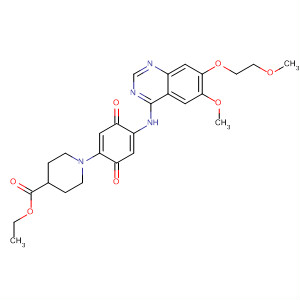 870960-29-5  4-Piperidinecarboxylic acid,1-[4-[[6-methoxy-7-(2-methoxyethoxy)-4-quinazolinyl]amino]-3,6-dioxo-1,4-cyclohexadien-1-yl]-, ethyl ester