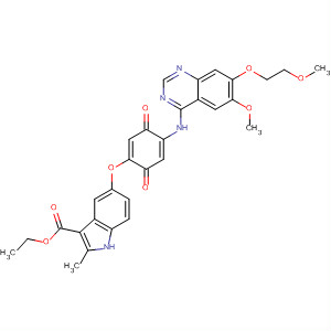 870963-00-1  1H-Indole-3-carboxylic acid,5-[[4-[[6-methoxy-7-(2-methoxyethoxy)-4-quinazolinyl]amino]-3,6-dioxo-1,4-cyclohexadien-1-yl]oxy]-2-methyl-, ethyl ester