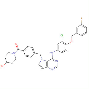 871023-76-6  4-Piperidinol,1-[4-[[4-[[3-chloro-4-[(3-fluorophenyl)methoxy]phenyl]amino]-5H-pyrrolo[3,2-d]pyrimidin-5-yl]methyl]benzoyl]-