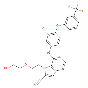 871027-31-5  5H-Pyrrolo[3,2-d]pyrimidine-6-carbonitrile,4-[[3-chloro-4-[3-(trifluoromethyl)phenoxy]phenyl]amino]-5-[2-(2-hydroxyethoxy)ethyl]-