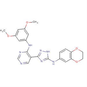 871214-41-4  4-Pyrimidinamine,5-[5-[(2,3-dihydro-1,4-benzodioxin-6-yl)amino]-1H-1,2,4-triazol-3-yl]-N-(3,5-dimethoxyphenyl)-