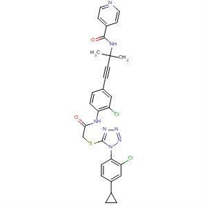 871473-43-7  4-Pyridinecarboxamide,N-[3-[3-chloro-4-[[[[1-(2-chloro-4-cyclopropylphenyl)-1H-tetrazol-5-yl]thio]acetyl]amino]phenyl]-1,1-dimethyl-2-propynyl]-