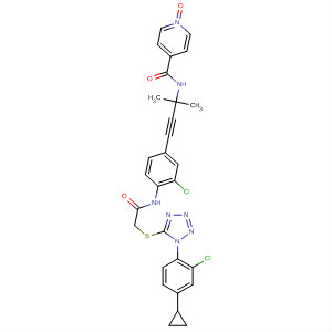 871473-44-8  4-Pyridinecarboxamide,N-[3-[3-chloro-4-[[[[1-(2-chloro-4-cyclopropylphenyl)-1H-tetrazol-5-yl]thio]acetyl]amino]phenyl]-1,1-dimethyl-2-propynyl]-, 1-oxide