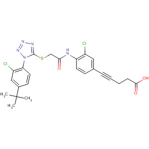 871473-60-8  4-Pentynoic acid,5-[3-chloro-4-[[[[1-[2-chloro-4-(1,1-dimethylethyl)phenyl]-1H-tetrazol-5-yl]thio]acetyl]amino]phenyl]-