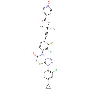 871474-15-6  4-Pyridinecarboxamide,N-[3-[3-chloro-4-[[[[1-(2-chloro-4-cyclopropylphenyl)-1H-tetrazol-5-yl]thio]acetyl]amino]-2-fluorophenyl]-1,1-dimethyl-2-propynyl]-, 1-oxide