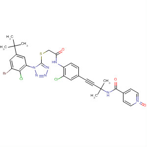 871474-88-3  4-Pyridinecarboxamide,N-[3-[4-[[[[1-[3-bromo-2-chloro-5-(1,1-dimethylethyl)phenyl]-1H-tetrazol-5-yl]thio]acetyl]amino]-3-chlorophenyl]-1,1-dimethyl-2-propynyl]-,1-oxide