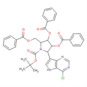 872534-35-5  1-Pyrrolidinecarboxylic acid,3,4-bis(benzoyloxy)-2-[(benzoyloxy)methyl]-5-(4-chloro-5H-pyrrolo[3,2-d]pyrimidin-7-yl)-, 1,1-dimethylethyl ester, (2R,3R,4S,5S)-