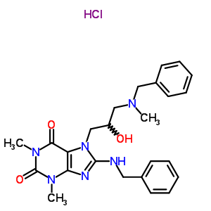 78721-08-1  8-(benzylamino)-7-{3-[benzyl(methyl)amino]-2-hydroxypropyl}-1,3-dimethyl-3,7-dihydro-1H-purine-2,6-dione hydrochloride