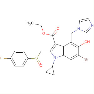 865171-51-3  1H-Indole-3-carboxylic acid,6-bromo-1-cyclopropyl-2-[[(4-fluorophenyl)sulfinyl]methyl]-5-hydroxy-4-(1H-imidazol-1-ylmethyl)-, ethyl ester