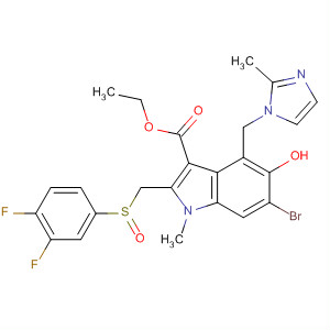 865235-41-2  1H-Indole-3-carboxylic acid,6-bromo-2-[[(3,4-difluorophenyl)sulfinyl]methyl]-5-hydroxy-1-methyl-4-[(2-methyl-1H-imidazol-1-yl)methyl]-, ethyl ester