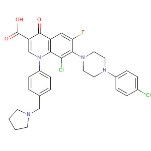 866955-01-3  3-Quinolinecarboxylic acid,8-chloro-7-[4-(4-chlorophenyl)-1-piperazinyl]-6-fluoro-1,4-dihydro-4-oxo-1-[4-(1-pyrrolidinylmethyl)phenyl]-