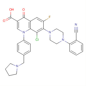 866955-02-4  3-Quinolinecarboxylic acid,8-chloro-7-[4-(2-cyanophenyl)-1-piperazinyl]-6-fluoro-1,4-dihydro-4-oxo-1-[4-(1-pyrrolidinylmethyl)phenyl]-