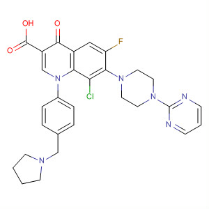 866955-04-6  3-Quinolinecarboxylic acid,8-chloro-6-fluoro-1,4-dihydro-4-oxo-7-[4-(2-pyrimidinyl)-1-piperazinyl]-1-[4-(1-pyrrolidinylmethyl)phenyl]-