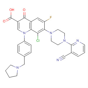 866955-05-7  3-Quinolinecarboxylic acid,8-chloro-7-[4-(3-cyano-2-pyridinyl)-1-piperazinyl]-6-fluoro-1,4-dihydro-4-oxo-1-[4-(1-pyrrolidinylmethyl)phenyl]-