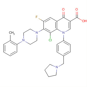 866955-09-1  3-Quinolinecarboxylic acid,8-chloro-6-fluoro-1,4-dihydro-7-[4-(2-methylphenyl)-1-piperazinyl]-4-oxo-1-[4-(1-pyrrolidinylmethyl)phenyl]-
