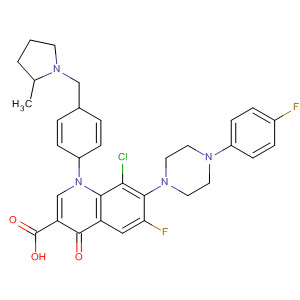 866955-15-9  3-Quinolinecarboxylic acid,8-chloro-6-fluoro-7-[4-(4-fluorophenyl)-1-piperazinyl]-1,4-dihydro-1-[4-[(2-methyl-1-pyrrolidinyl)methyl]phenyl]-4-oxo-