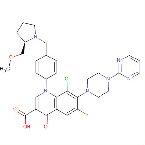 866955-19-3  3-Quinolinecarboxylic acid,8-chloro-6-fluoro-1,4-dihydro-1-[4-[[(2R)-2-(methoxymethyl)-1-pyrrolidinyl]methyl]phenyl]-4-oxo-7-[4-(2-pyrimidinyl)-1-piperazinyl]-