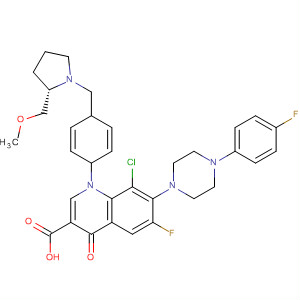 866955-22-8  3-Quinolinecarboxylic acid,8-chloro-6-fluoro-7-[4-(4-fluorophenyl)-1-piperazinyl]-1,4-dihydro-1-[4-[[(2S)-2-(methoxymethyl)-1-pyrrolidinyl]methyl]phenyl]-4-oxo-