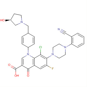 866955-31-9  3-Quinolinecarboxylic acid,8-chloro-7-[4-(2-cyanophenyl)-1-piperazinyl]-6-fluoro-1,4-dihydro-1-[4-[[(3S)-3-hydroxy-1-pyrrolidinyl]methyl]phenyl]-4-oxo-