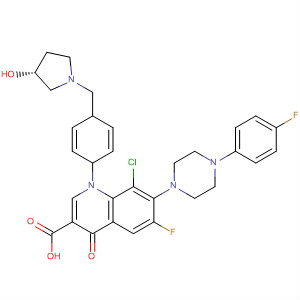 866955-32-0  3-Quinolinecarboxylic acid,8-chloro-6-fluoro-7-[4-(4-fluorophenyl)-1-piperazinyl]-1,4-dihydro-1-[4-[[(3R)-3-hydroxy-1-pyrrolidinyl]methyl]phenyl]-4-oxo-
