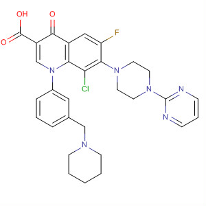 866955-81-9  3-Quinolinecarboxylic acid,8-chloro-6-fluoro-1,4-dihydro-4-oxo-1-[3-(1-piperidinylmethyl)phenyl]-7-[4-(2-pyrimidinyl)-1-piperazinyl]-