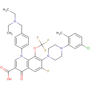 866956-57-2  3-Quinolinecarboxylic acid,7-[4-(5-chloro-2-methylphenyl)-1-piperazinyl]-1-[4-[(diethylamino)methyl]phenyl]-6-fluoro-1,4-dihydro-4-oxo-8-(trifluoromethoxy)-