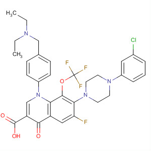 866956-59-4  3-Quinolinecarboxylic acid,7-[4-(3-chlorophenyl)-1-piperazinyl]-1-[4-[(diethylamino)methyl]phenyl]-6-fluoro-1,4-dihydro-4-oxo-8-(trifluoromethoxy)-