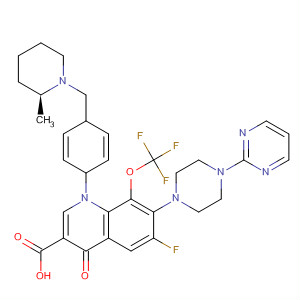 866956-62-9  3-Quinolinecarboxylic acid,6-fluoro-1,4-dihydro-1-[4-[[(2S)-2-methyl-1-piperidinyl]methyl]phenyl]-4-oxo-7-[4-(2-pyrimidinyl)-1-piperazinyl]-8-(trifluoromethoxy)-